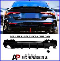 BMW 4 Series G22 G23 Gloss Black Rear Diffuser Lip Valance Bumper M Sport WithLED