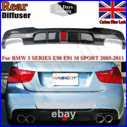 FOR BMW E90 E91 3 SERIES M SPORT REAR DIFFUSER LIP QUAD STYLE CARBON LOOK With LED