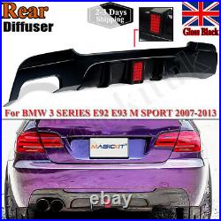 FOR BMW E92 E93 328i M SPORT REAR DIFFUSER VALANCE GLOSS BLACK F1 STYLE With LED