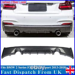 For 13-18 BMW 2Series F22 F23 M Sport Rear Bumper Diffuser Dual Tips Carbon Look