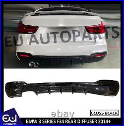 For 2014-up Bmw 3 Series F34 Gloss Black Gt M-sport Rear Bumper Diffuser Lip