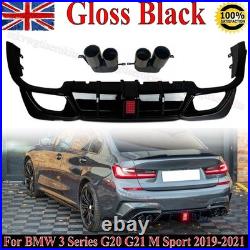 For BMW 3 Series G20 G21 M Sport 2019-2021 Black Rear Diffuser+Exhaust Tailpipe