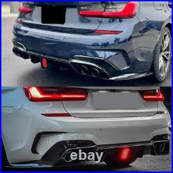 For BMW 3 Series G20 G21 M Sport 2019-2021 Black Rear Diffuser+Exhaust Tailpipe