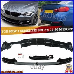 For BMW 4' F32 F33 F36 M Sport Front Splitter Rear Diffuser Gloss Black BODYKIT