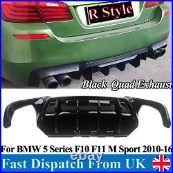 For BMW 5Series F10 F11 M Sport 2010-16 R Style Quad exhaust Rear Diffuser Black