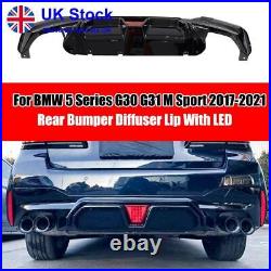 For BMW G30 G31 G38 2017-21 M Sport Gloss Black Rear Bumper Diffuser Lip WithLight