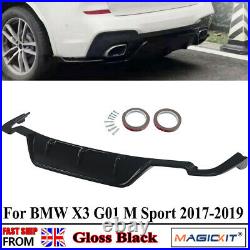 For BMW X3 G01 M Sport 2018+ Glossy Black 3D Style Rear Bumper Diffuser Lip UK