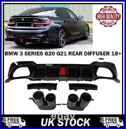 For Bmw 3 Series G20 G21 M Performance Sport Gloss Blk Rear Diffuser With Light