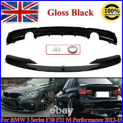 Gloss Black Front Splitter Rear Diffuser For BMW 3Series F30 F31 M Sport 2012-19