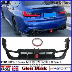 Gloss Black Rear Bumper Diffuser Quad Pipes For BMW 3 Series G20 G21 M Sport 19+