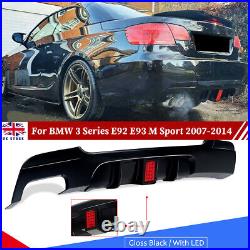 Gloss Black Rear Bunper Diffuser For BMW 3 Series E92 E93 M Sport 2007-13 With LED