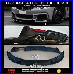 Gloss Black Rear Diffuser + Front Splitter For Bmw 4 Series M Sport F32 F33 Abs
