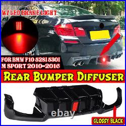Glossy For Bmw F10 F11 5 Series Rear Diffuser Bumper Valance With Led M-sport