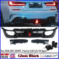 REAR DIFFUSER With LIGTH & TAILLPIPE FOR BMW G20 G21 M SPORT GLOSS BLACK 2018-2021