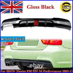 Shiny Black Rear Bumper Diffuser With Lamp Twin Pipe For BMW E90 E91 M Sport 328i